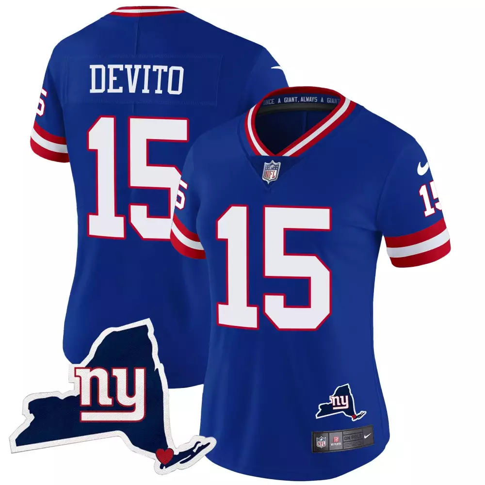 Tommy Devito New York Giants State Map Patch Limited Jersey V2 | Royal | Stitched | Fan Gear | For Women