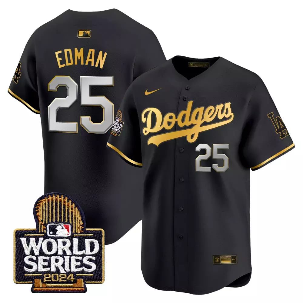 Tommy Edman 2024 World Series Black Gold Jersey | Los Angeles Dodgers | Fernando Valenzuela Patch | Limited Edition Vapor Premier | For Men, Women & Youth