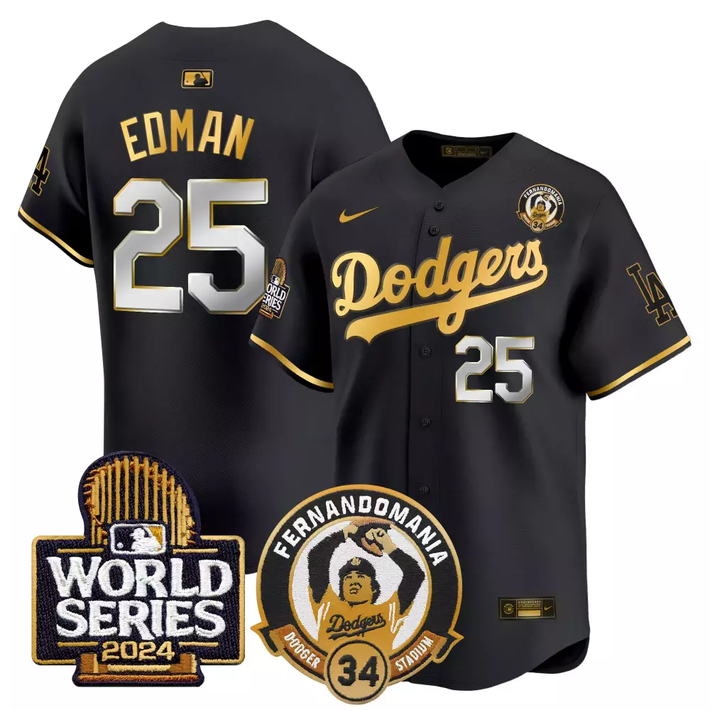 Tommy Edman 2024 World Series Black Gold Women's Jersey | Los Angeles Dodgers | All Stitched Vapor Premier | Limited Edition | For Men, Women & Youth