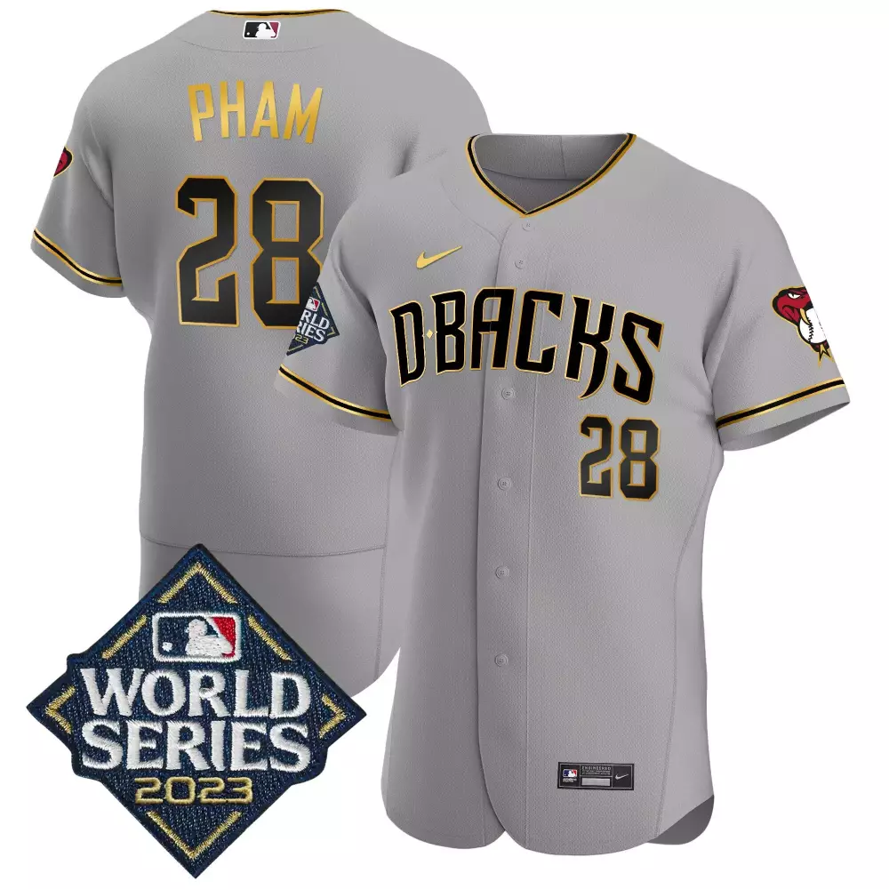 tommy pham gray gold mens arizona diamondbacks 2023 world series flex base gold jersey all stitched
