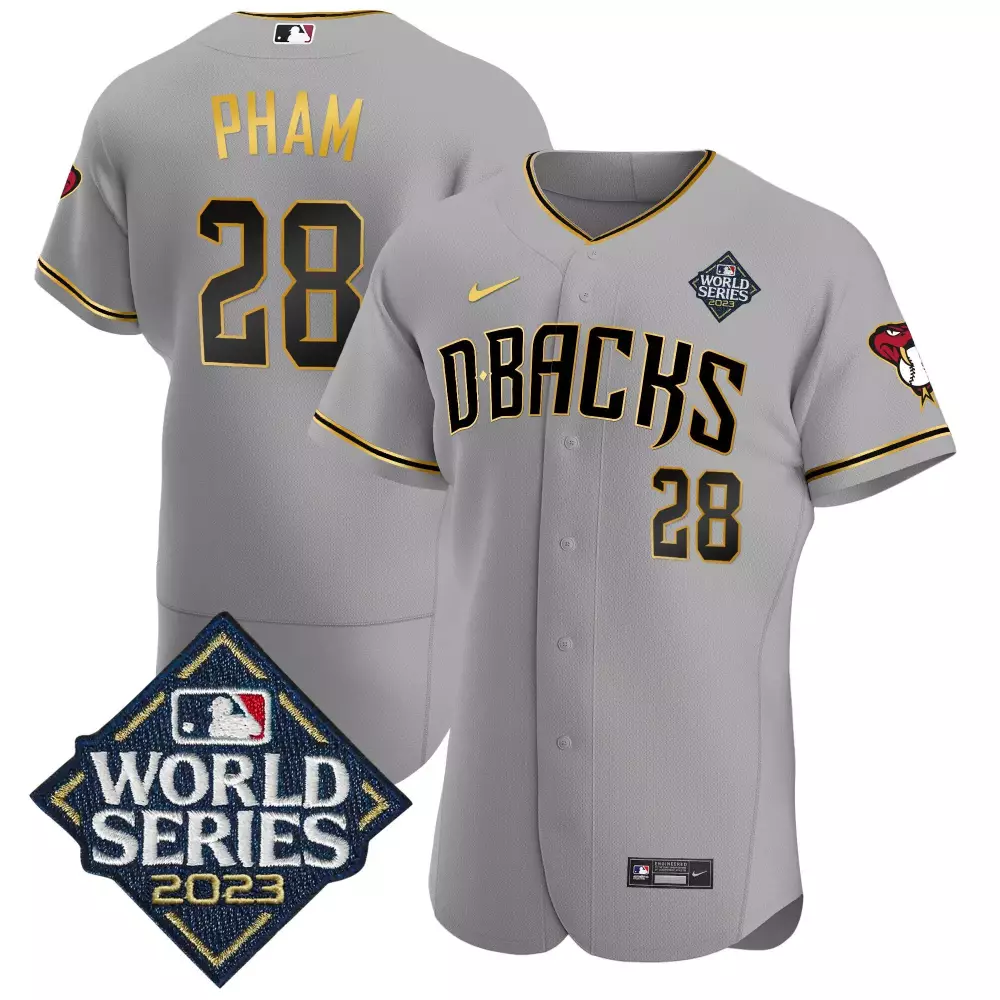 tommy pham gray gold mens arizona diamondbacks 2023 world series flex base gold jersey all stitched