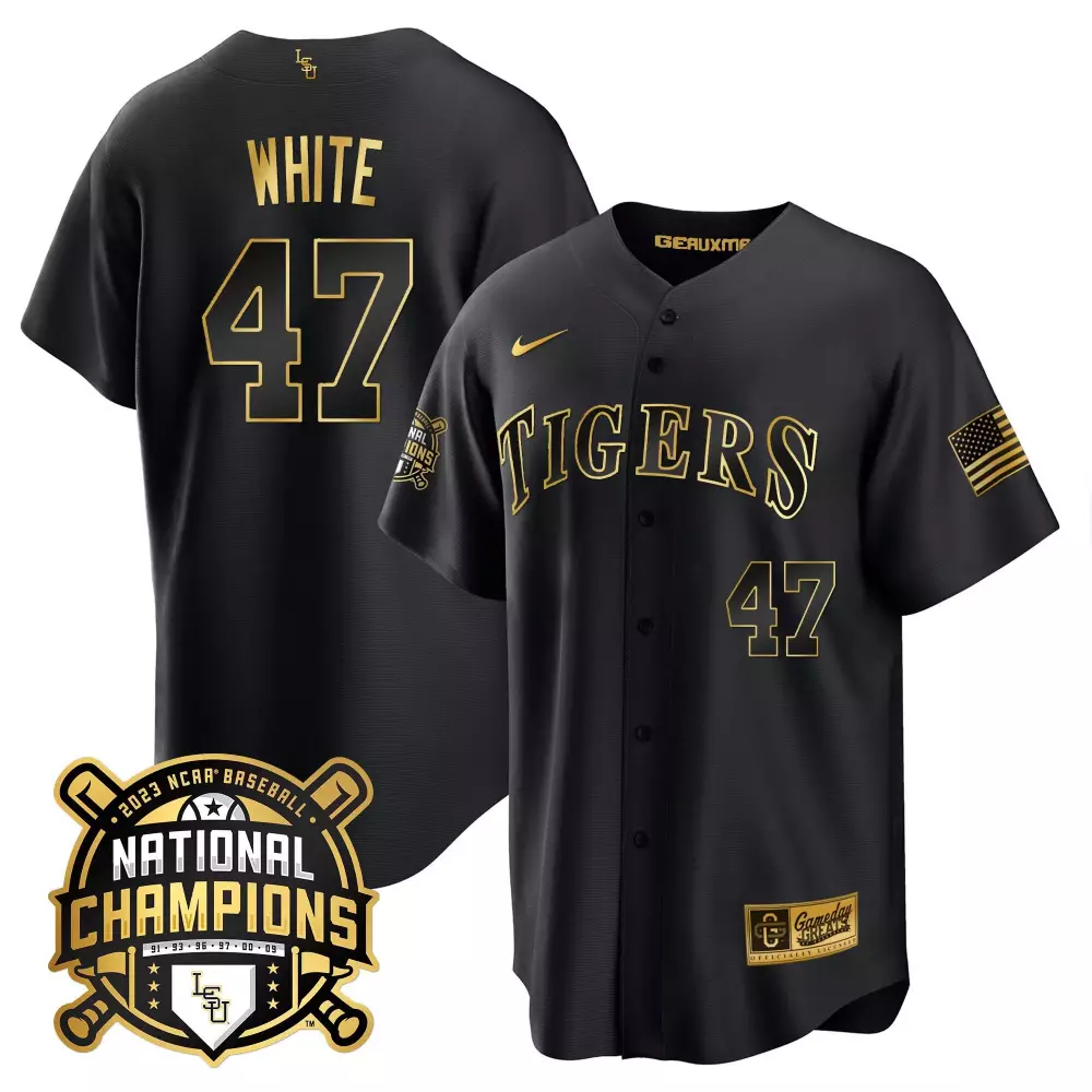 team white youths lsu tigers 2023 national champions gold cool jersey all stitched