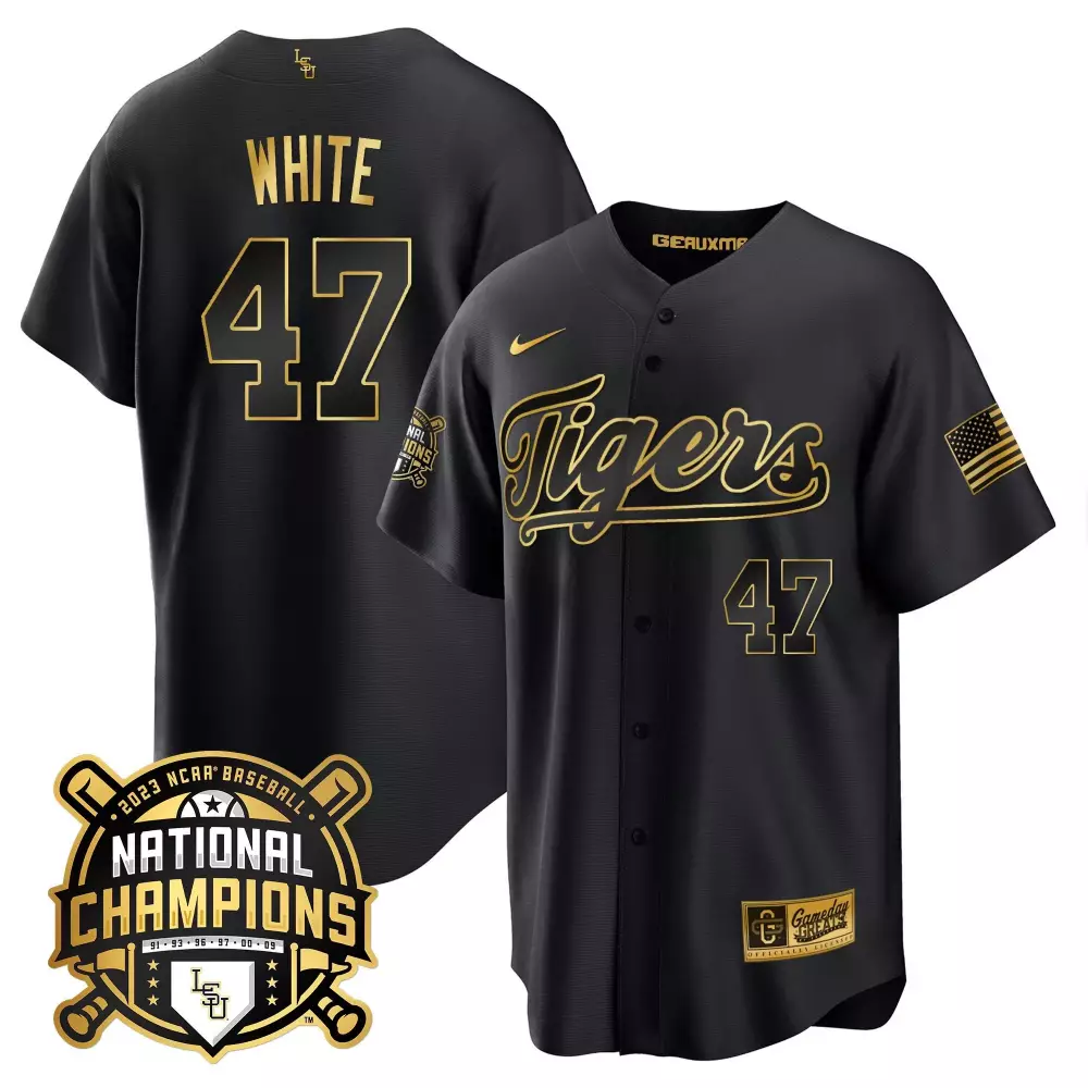 team white youths lsu tigers 2023 national champions gold cool jersey all stitched