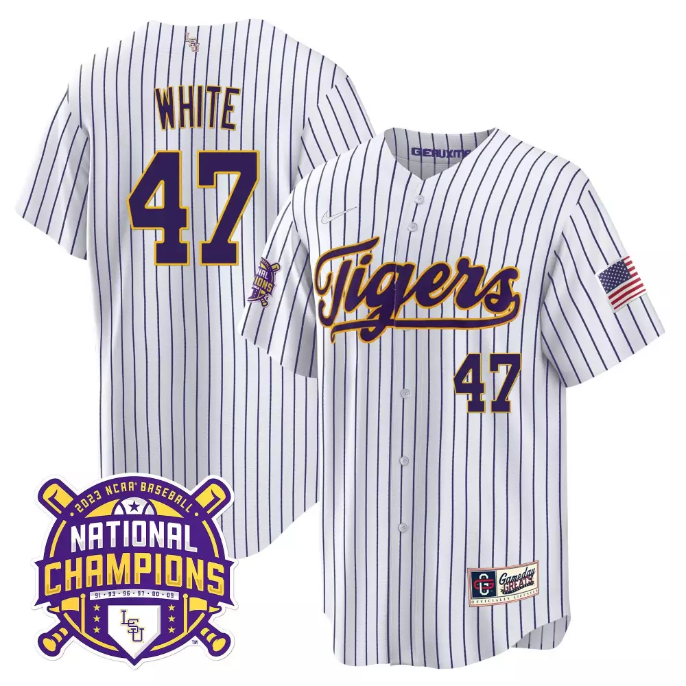 tommy white gold youths lsu tigers 2023 national champions gold cool jersey v2 all stitched