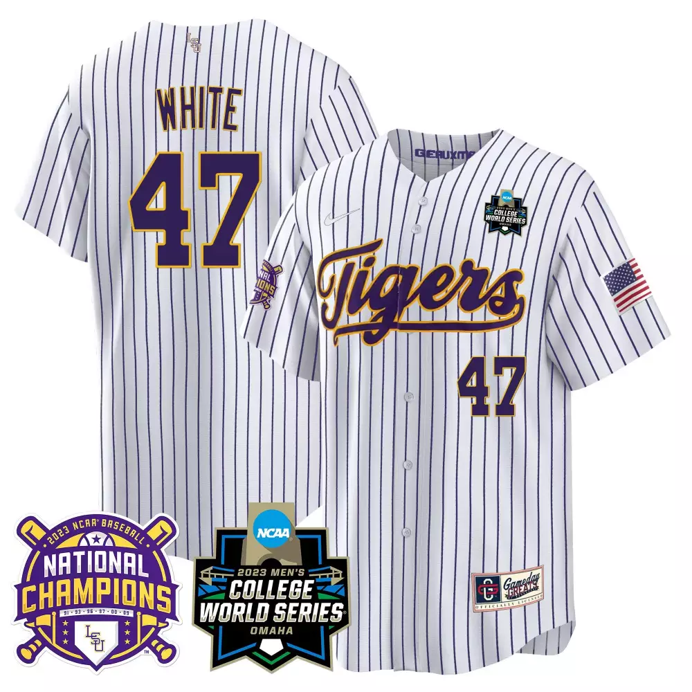 tommy white gold youths lsu tigers 2023 national champions gold cool jersey v2 all stitched