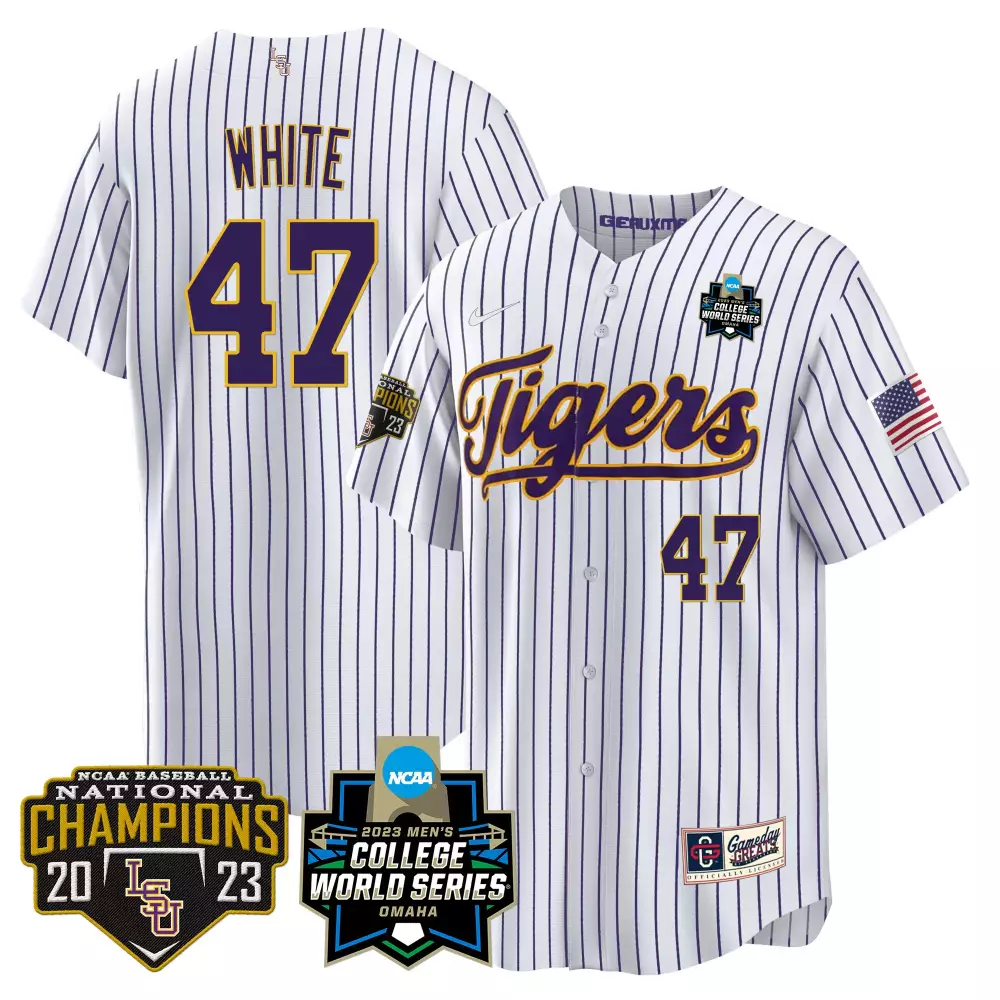 tommy white gold youths lsu tigers 2023 national champions gold cool jersey v2 all stitched
