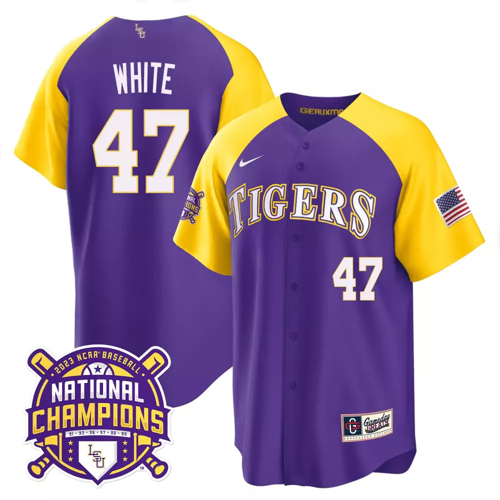 tommy white pinstripe youths lsu tigers 2023 national champions gold cool jersey all stitched