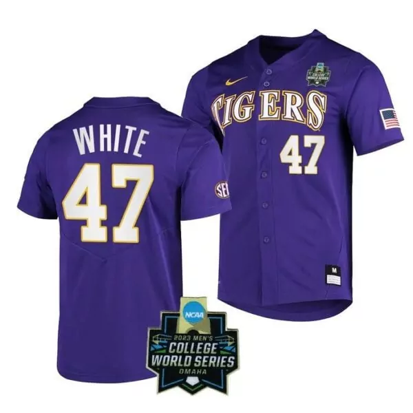 tommy white purple mens lsu tigers 2023 national champions jersey all stitched