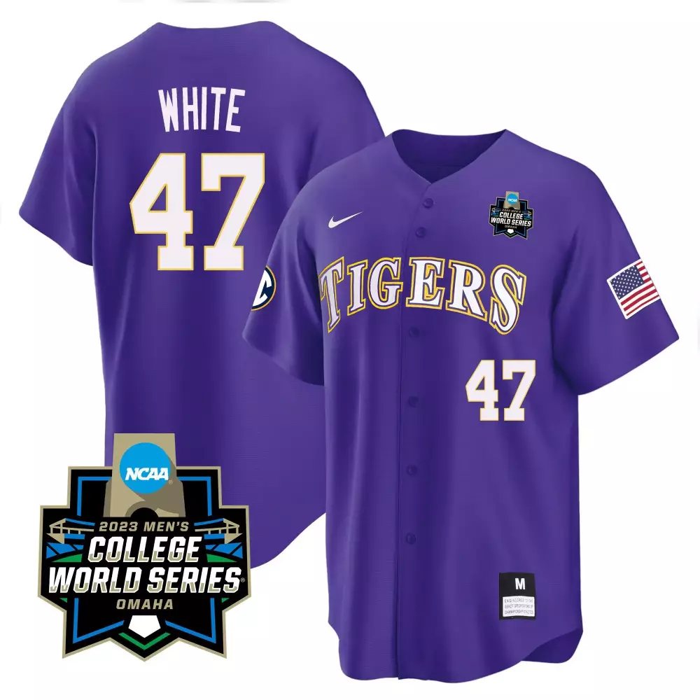 tommy white purple mens lsu tigers 2023 national champions jersey all stitched