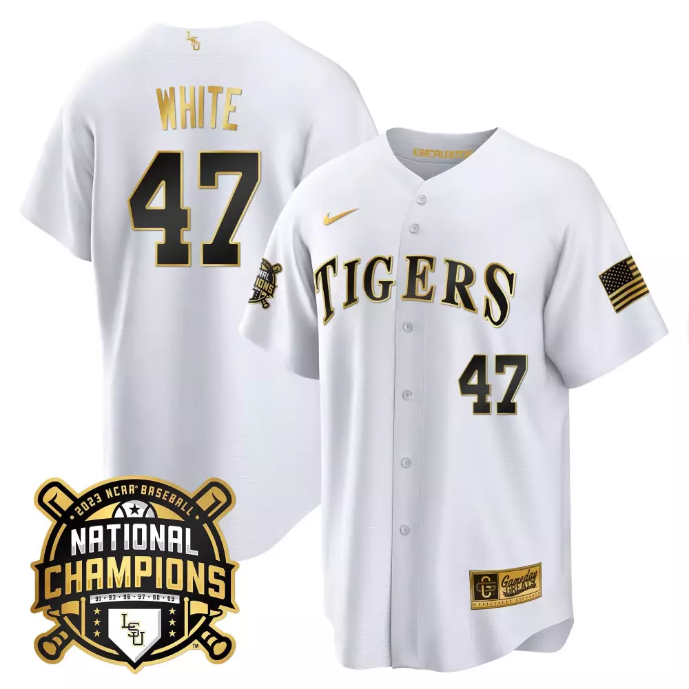 tommy white white alternate mens lsu tigers 2023 champions alternate color sleeves jersey all stitched