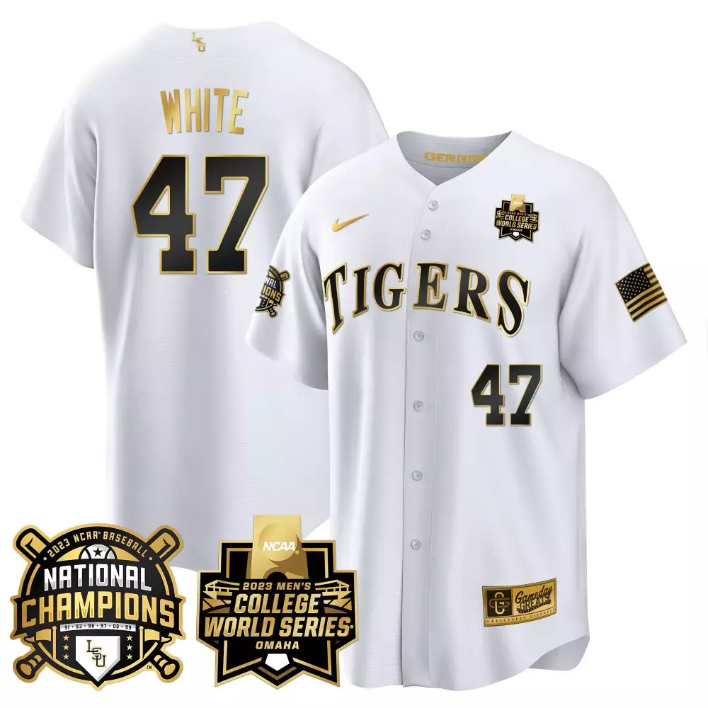 tommy white white alternate mens lsu tigers 2023 champions alternate color sleeves jersey all stitched