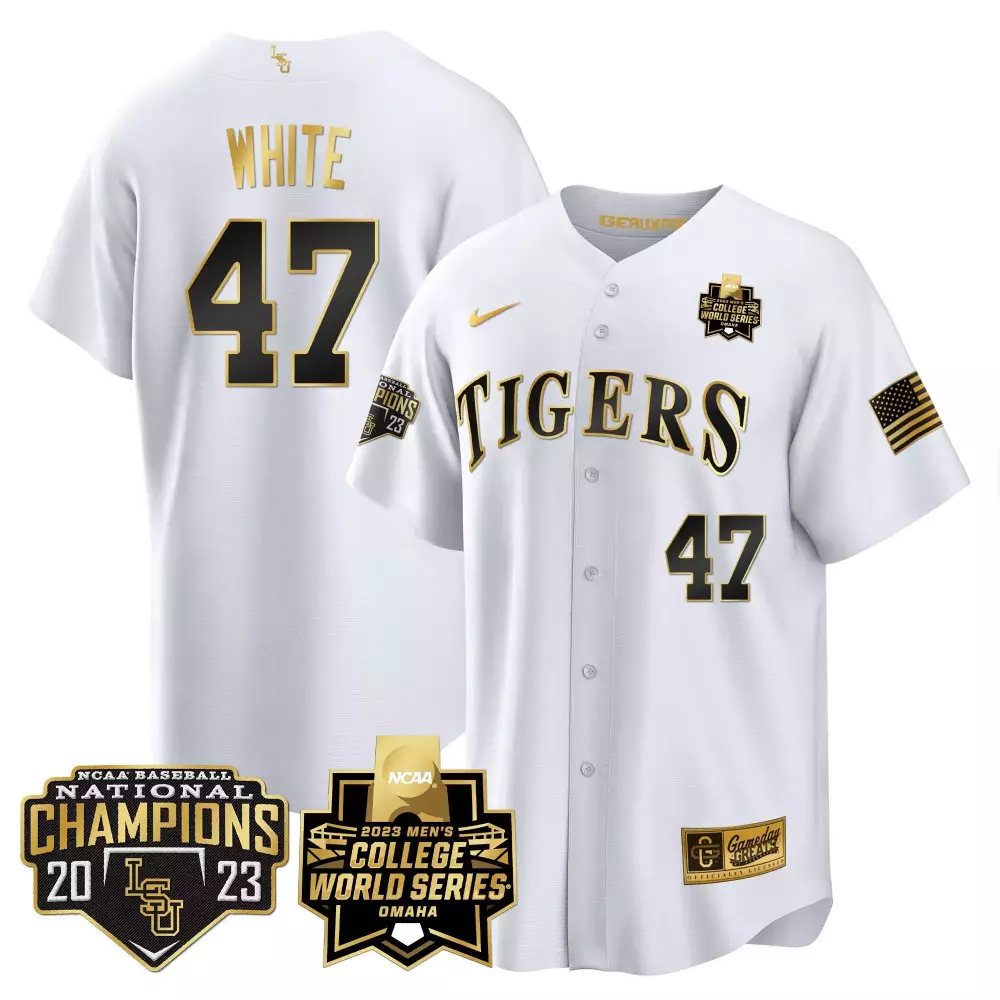 tommy white white alternate mens lsu tigers 2023 champions alternate color sleeves jersey all stitched