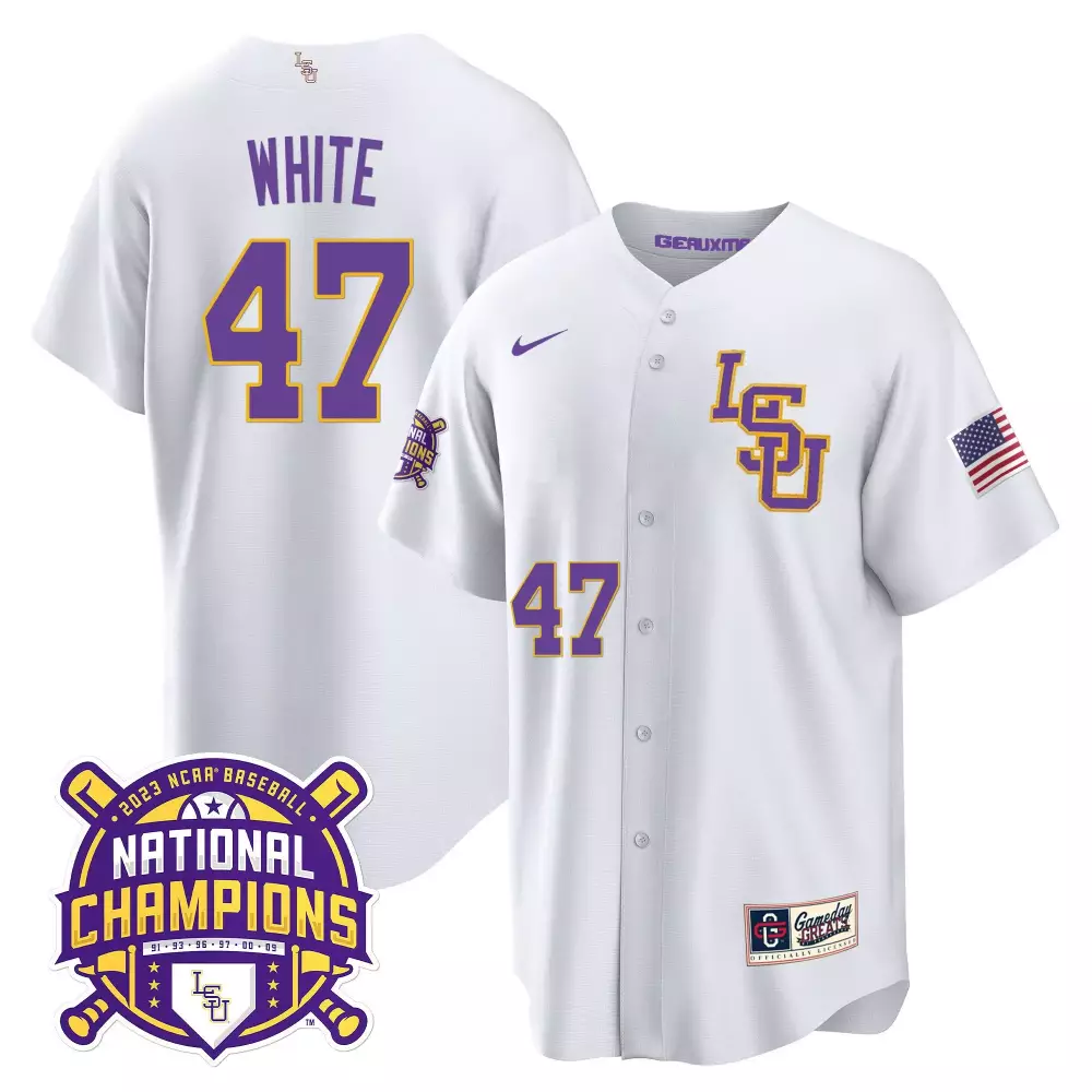 tommy white white gold womens lsu tigers 2023 national champions gold jersey v3 all stitched