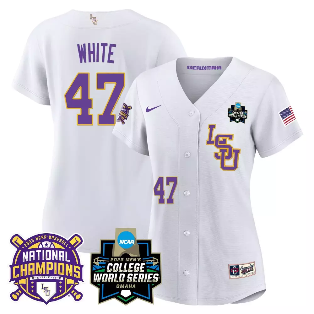 tommy white white lsu womens lsu tigers 2023 national champions gold jersey v2 all stitched