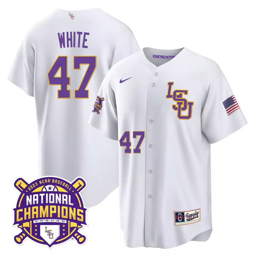 tommy white white lsu womens lsu tigers 2023 national champions gold jersey v2 all stitched