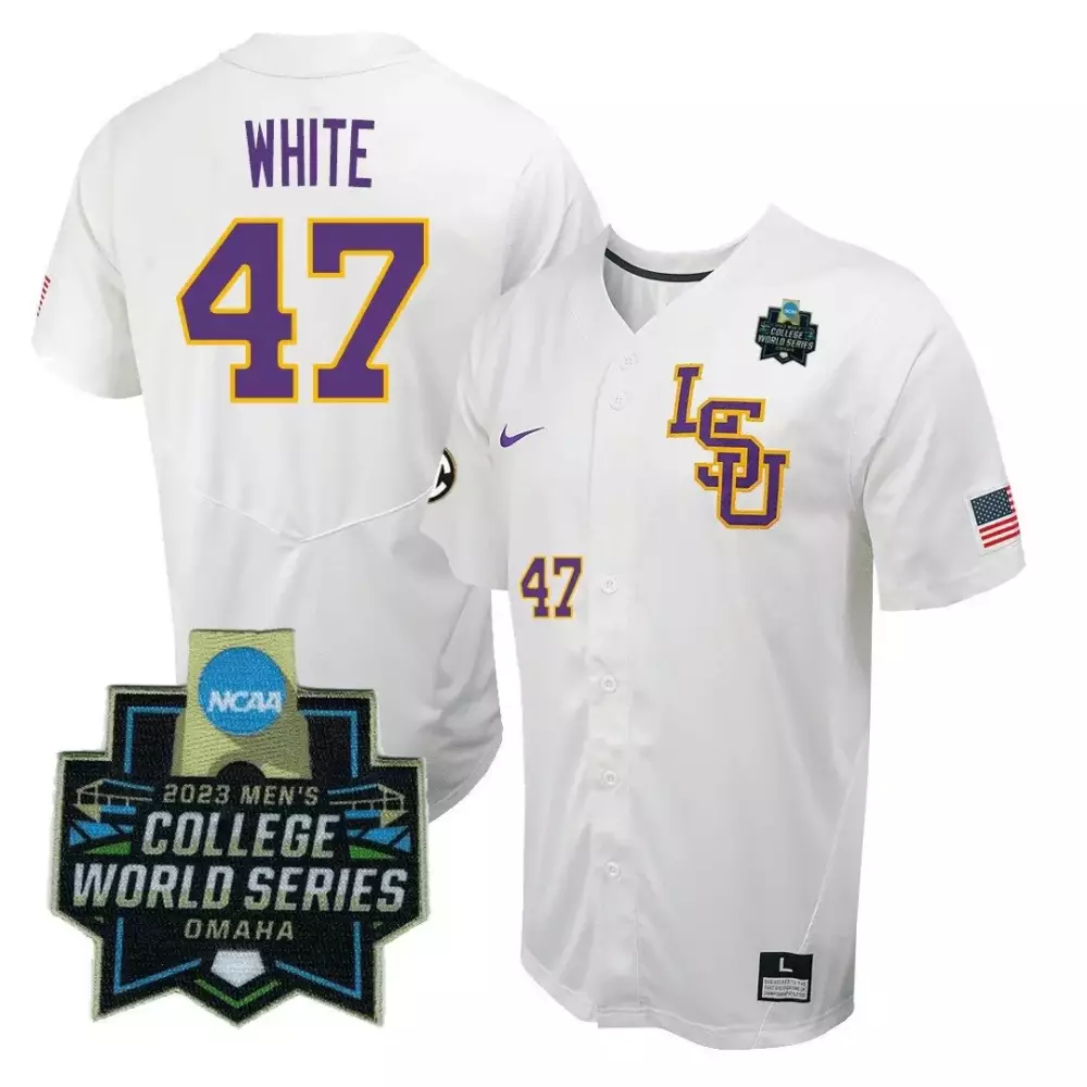 tommy white white mens lsu tigers 2023 national champions jersey all stitched