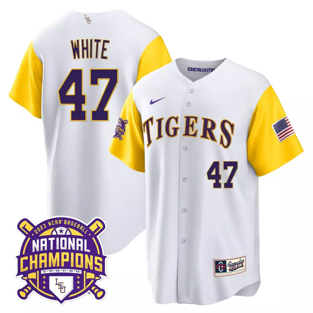 tommy white white mens lsu tigers 2023 national champions jersey all stitched