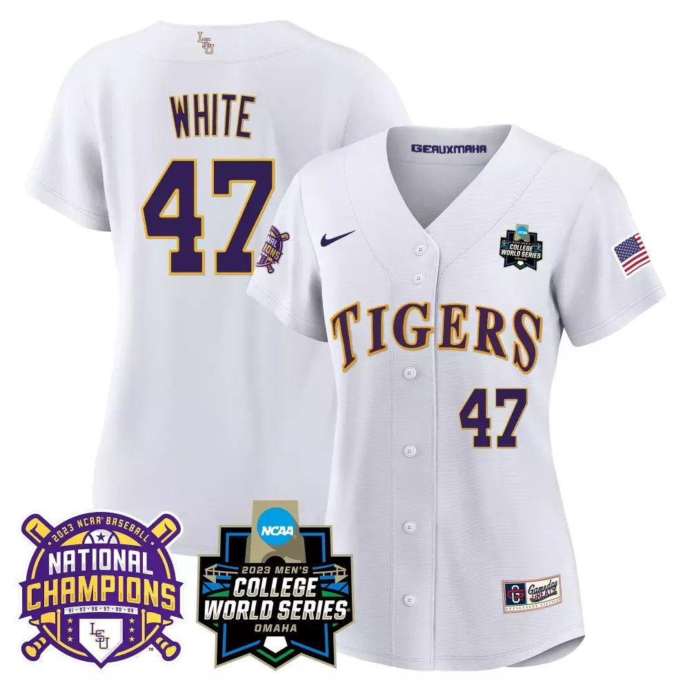 tommy white white stripe mens lsu tigers 2023 national champions jersey all stitched
