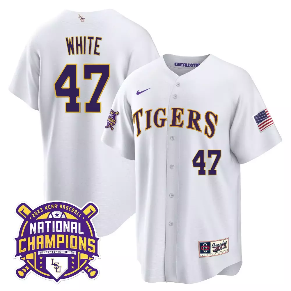 tommy white white youths lsu tigers 2023 national champions gold cool jersey all stitched