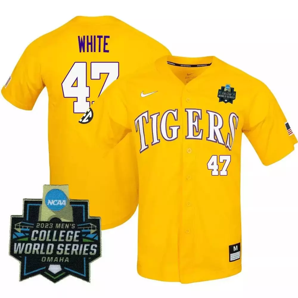 tommy white white youths lsu tigers 2023 national champions gold cool jersey all stitched