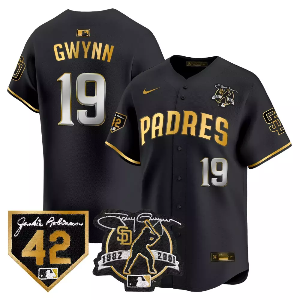 tony gwynn black gold mens san diego padres 2024 tony gwynn robinson patch vapor premier limited jersey all stitched