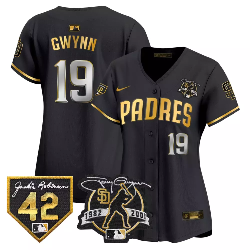 tony gwynn black gold womens san diego padres 2024 for peter robinson patch vapor premier limited jersey all stitched
