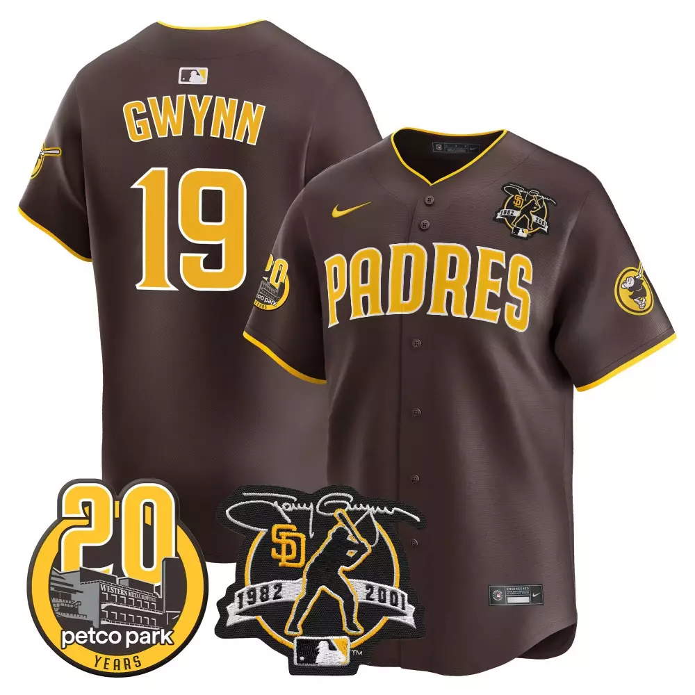 tony gwynn brown mens san diego padres tony gwynn petco park 20th patch vapor premier limited jersey all stitched