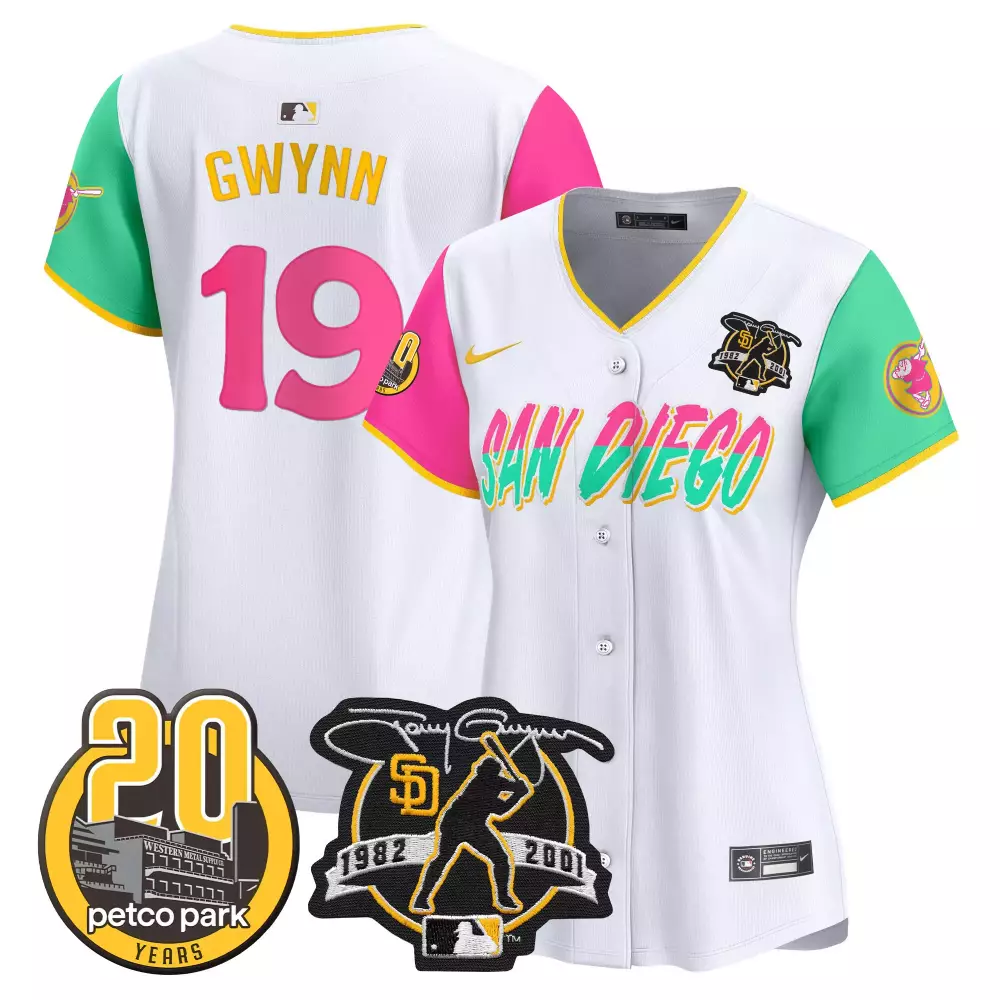 tony gwynn city connect womens san diego padres tony gwynn petco park 20th patch vapor premier limited jersey all stitch