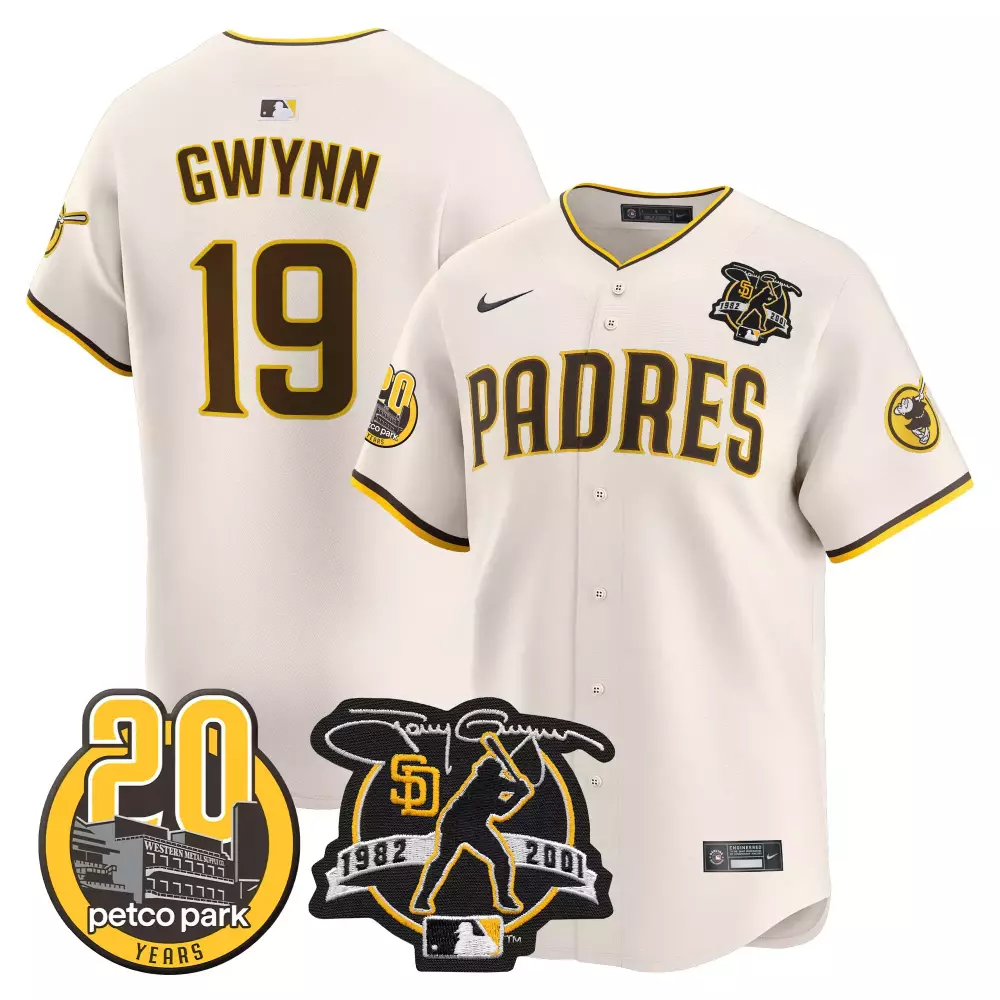 tony gwynn cream mens san diego padres tony gwynn petco park 20th patch vapor premier limited jersey v2 n all stitched