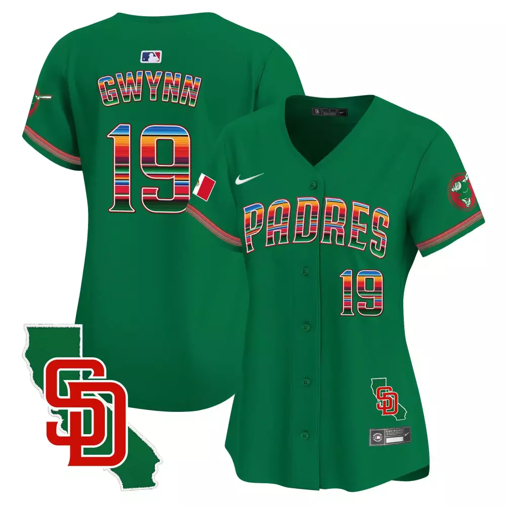 tony gwynn green womens san diego padres mexico california patch vapor premier limited jersey all stitched