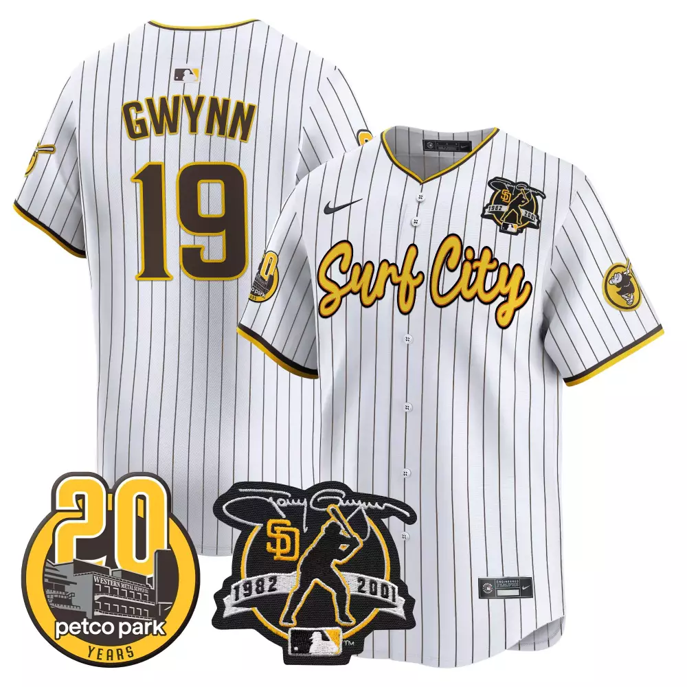 tony gwynn pinstripe mens san diego padres tony gwynn petco park 20th patch vapor premier limited jersey v3 n all stitch