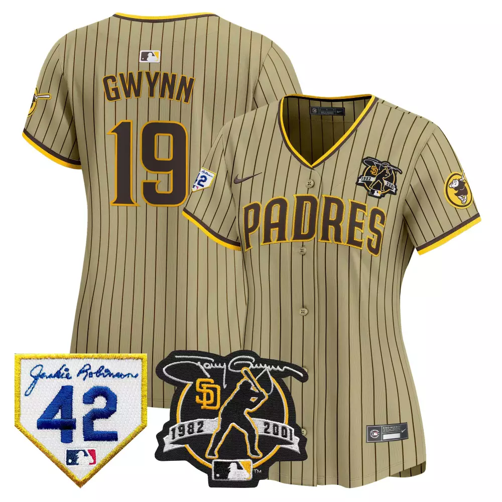 tony gwynn tan womens san diego padres 2024 tony gwynn robinson patch vapor premier limited jersey all stitched