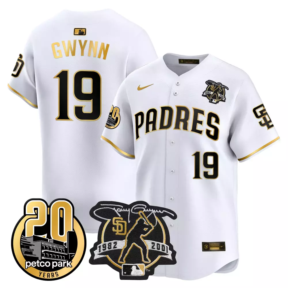 tony gwynn white gold mens san diego padres tony gwynn petco park 20th patch vapor premier limited jersey all stitched