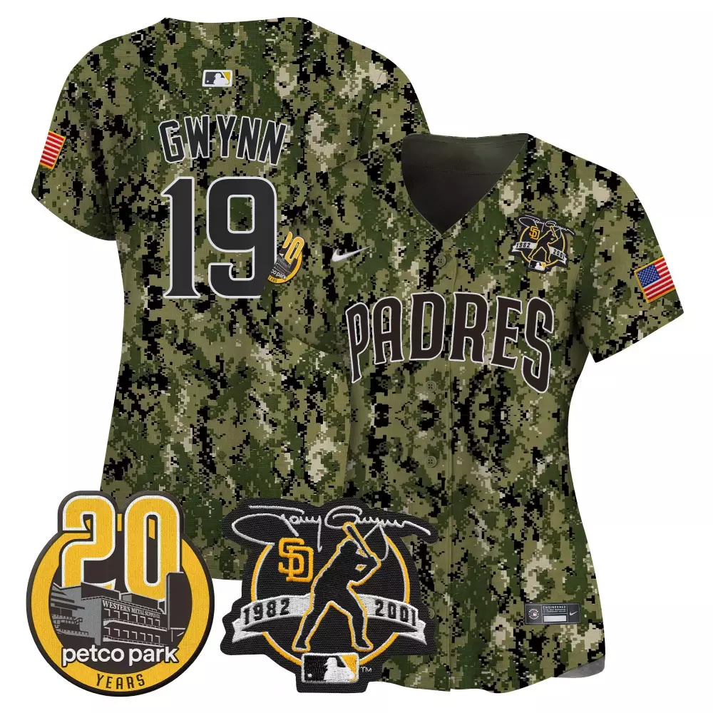 tony gwynn woodland womens san diego padres tony gwynn petco park 20th patch usmc vapor premier limited jersey all stitc