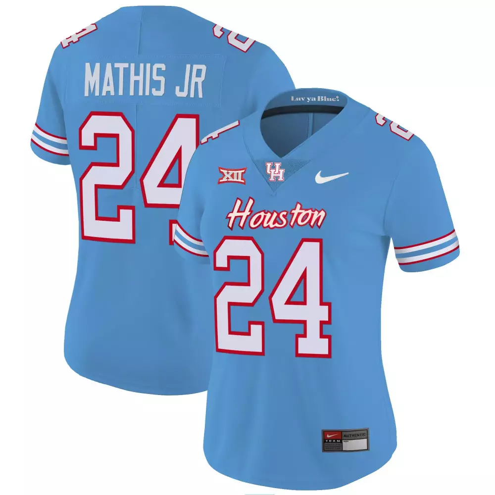 tony mathis jr light blue womens houston cougars 2023 oilers inspired vapor jersey v5 all stitched