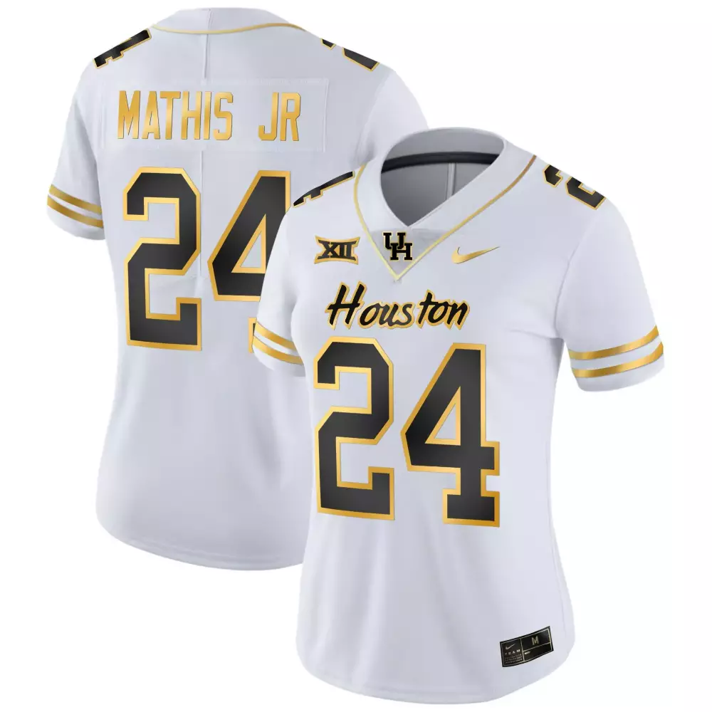 tony mathis jr white gold womens houston cougars 2023 oilers inspired gold jersey all stitched