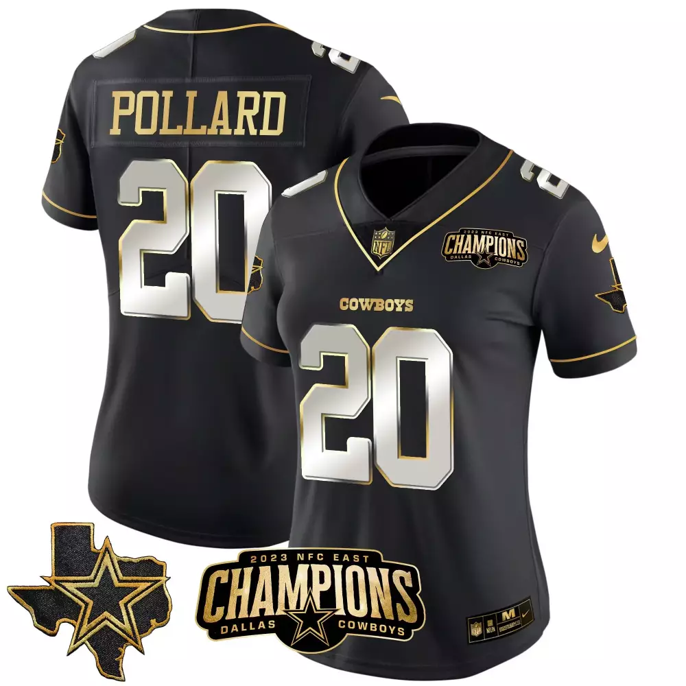 Tony Pollard Dallas Cowboys 2023 NFC East Champions Black Jersey | Stitched Vapor Edition for Women | Celebrate the Victory