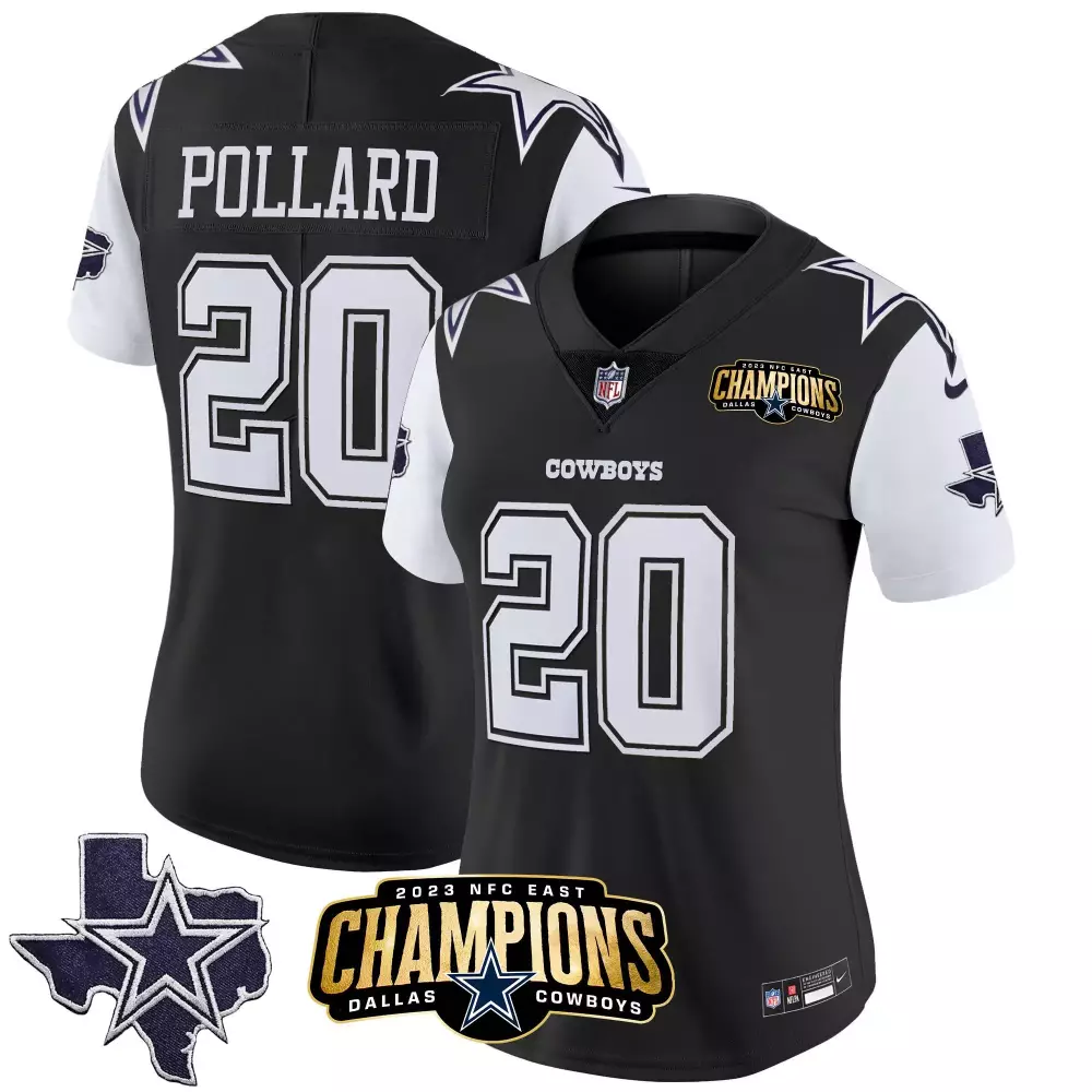 Tony Pollard Dallas Cowboys 2023 NFC East Champions Black Jersey | Stitched Vapor Edition for Women | Celebrate the Victory