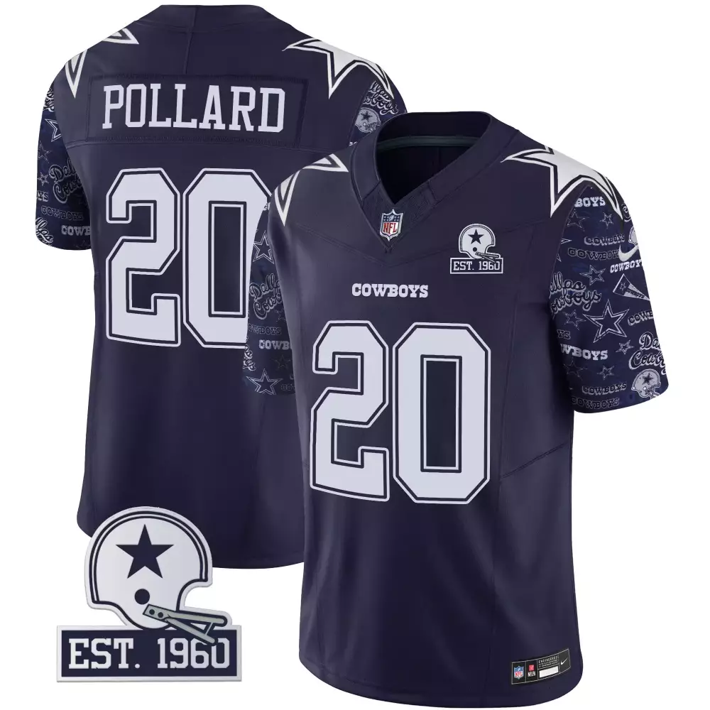 Tony Pollard Navy Jersey | Dallas Cowboys Pattern Style Vapor Limited Edition | Stitched Fan Gear | For Men, Women & Youth
