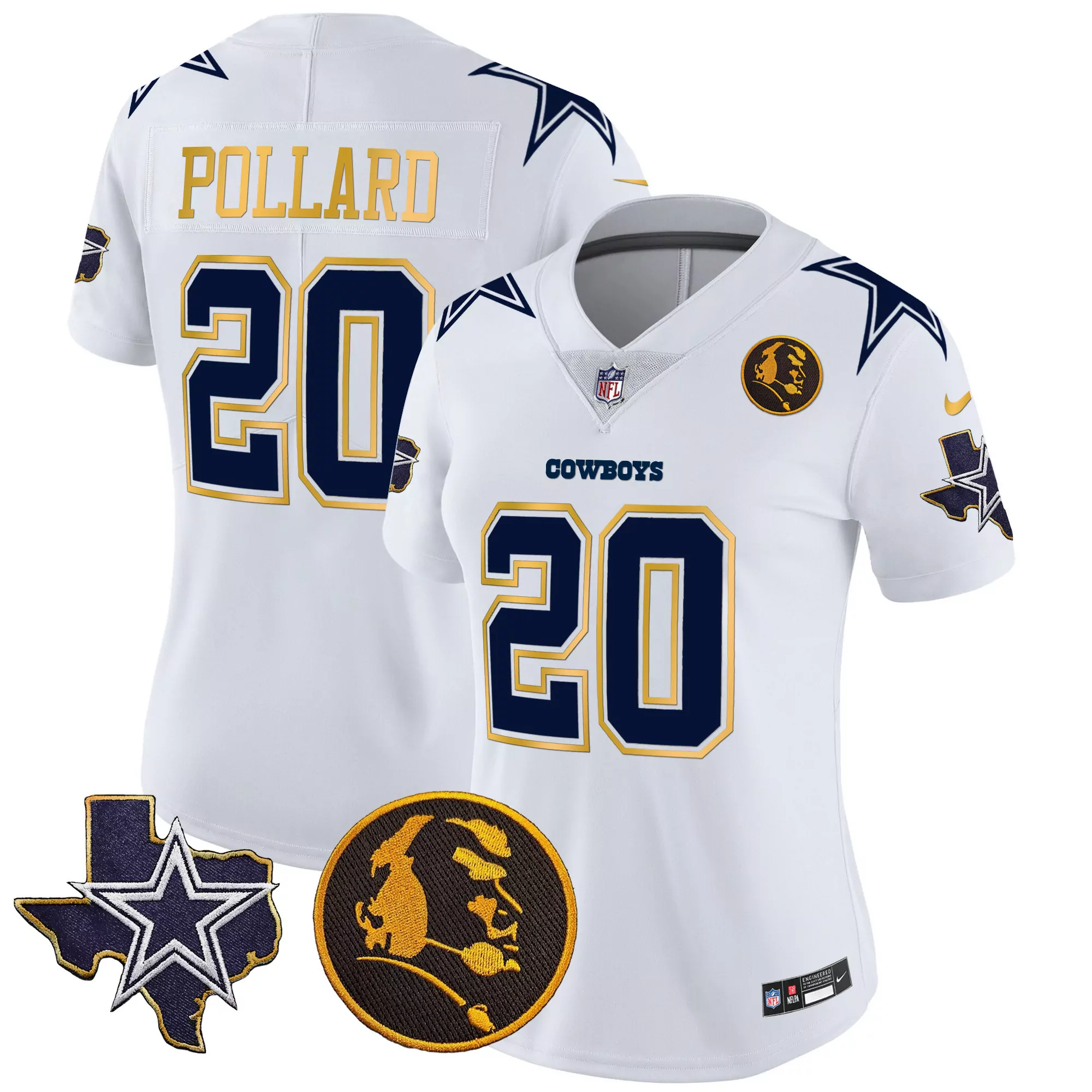 tony pollard white mens dallas cowboys texas patch gold trim vapor jersey all stitched