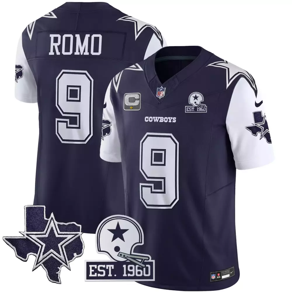 Tony Romo Navy Dallas Cowboys Arch Smoke Jersey | Stitched Vapor Design | Fan Gear for Women | For Men, Women & Youth