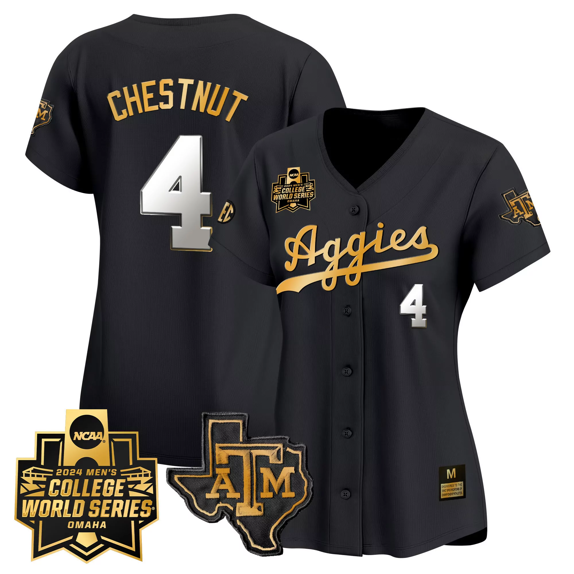 travis chestnut black gold womens texas am aggies 2024 college world series vapor premier limited jersey all stitched
