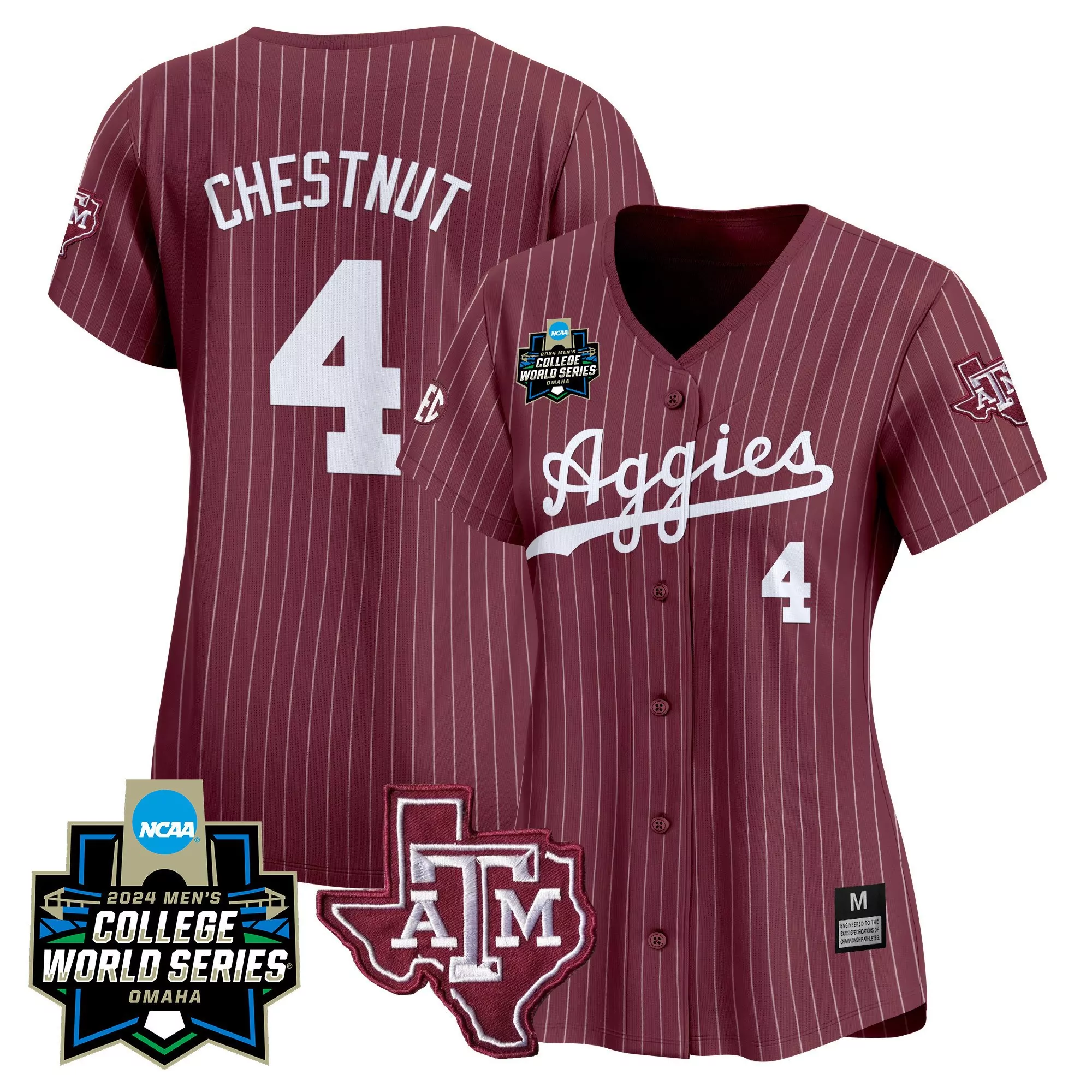 travis chestnut maroon pinstripe womens texas am aggies 2024 college world series vapor premier limited jersey all stitc