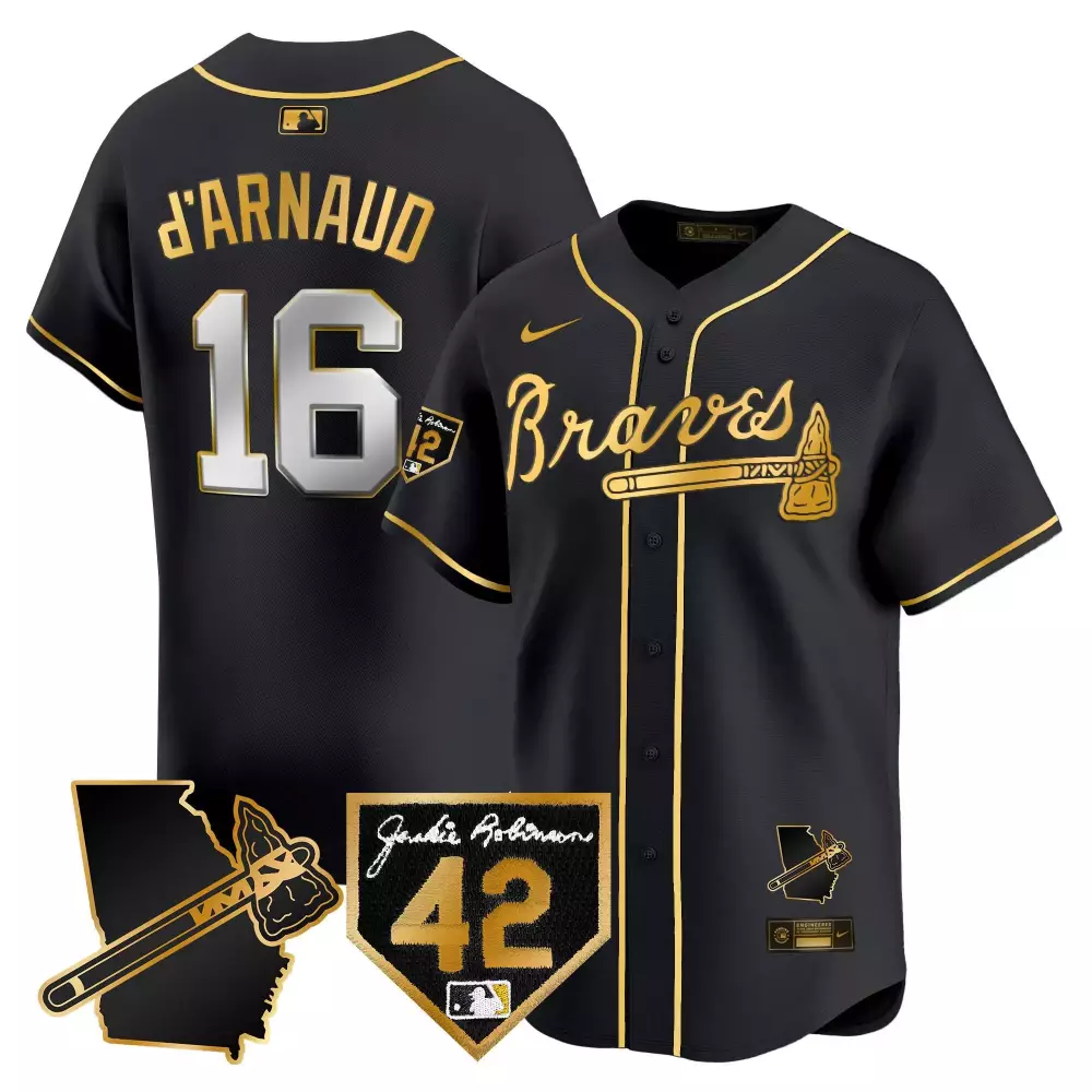 travis darnaud black gold mens atlanta braves 2024 robinson georgia patch vapor premier limited jersey all stitched