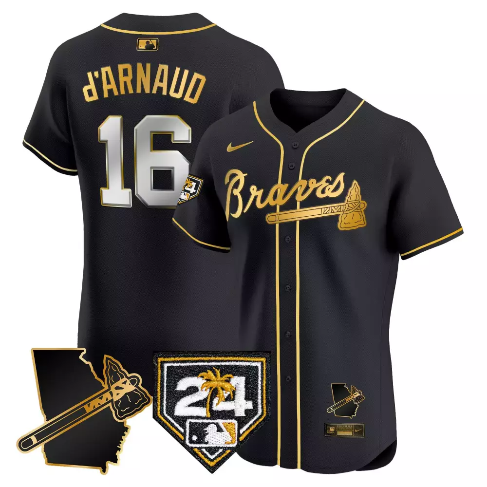 travis darnaud black gold mens atlanta braves 2024 robinson georgia patch vapor premier limited jersey all stitched