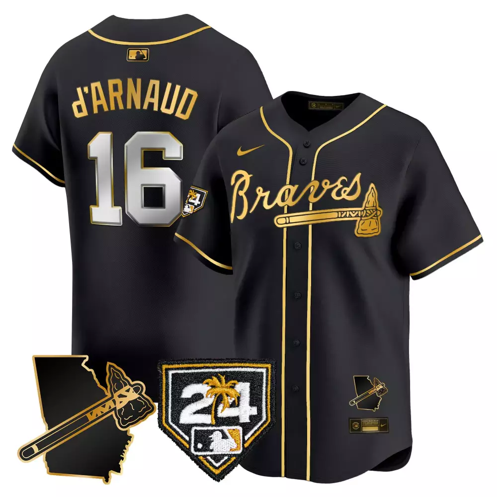 travis darnaud black gold mens atlanta braves 2024 robinson georgia patch vapor premier limited jersey all stitched