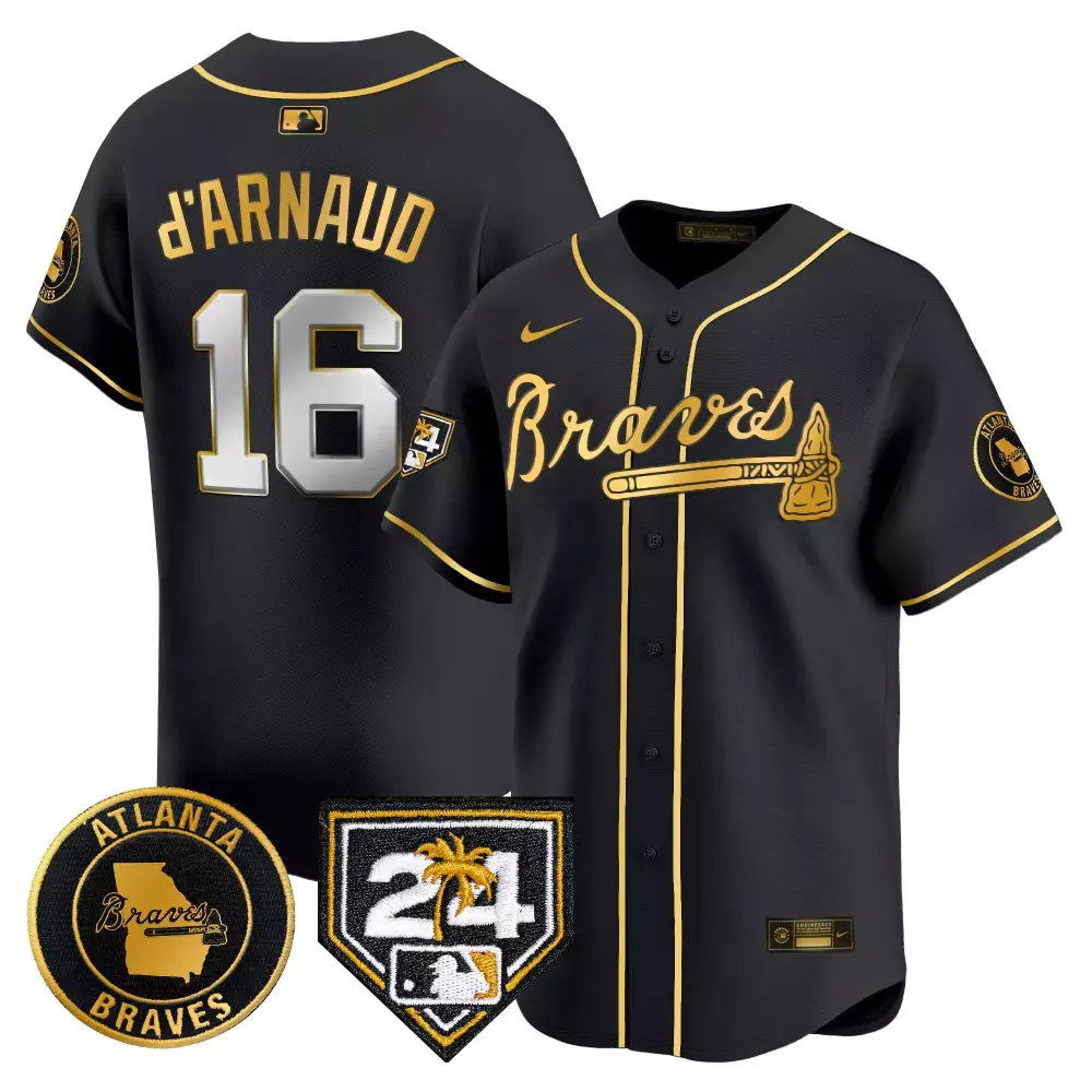 travis darnaud black gold mens atlanta braves 2024 robinson georgia patch vapor premier limited jersey all stitched