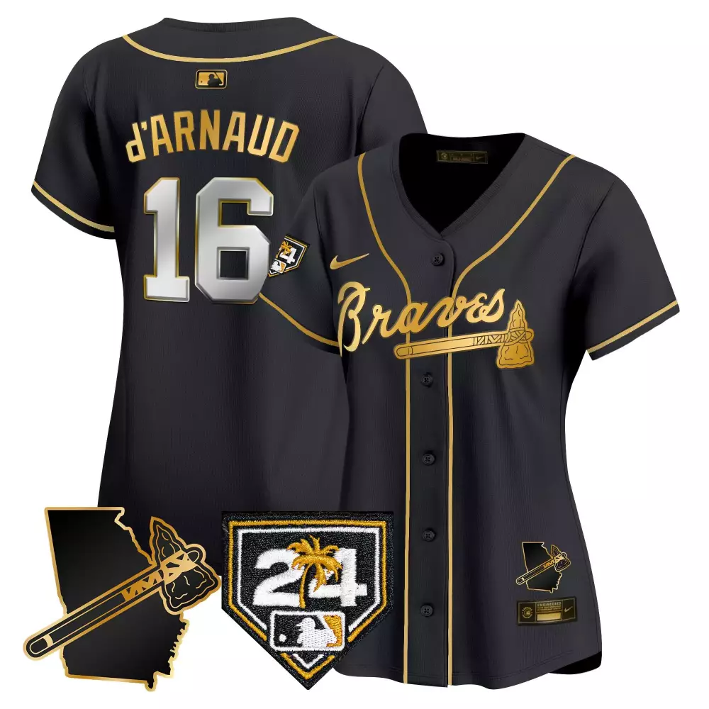 travis darnaud black gold womens atlanta braves 2024 robinson georgia patch vapor premier limited jersey all stitched