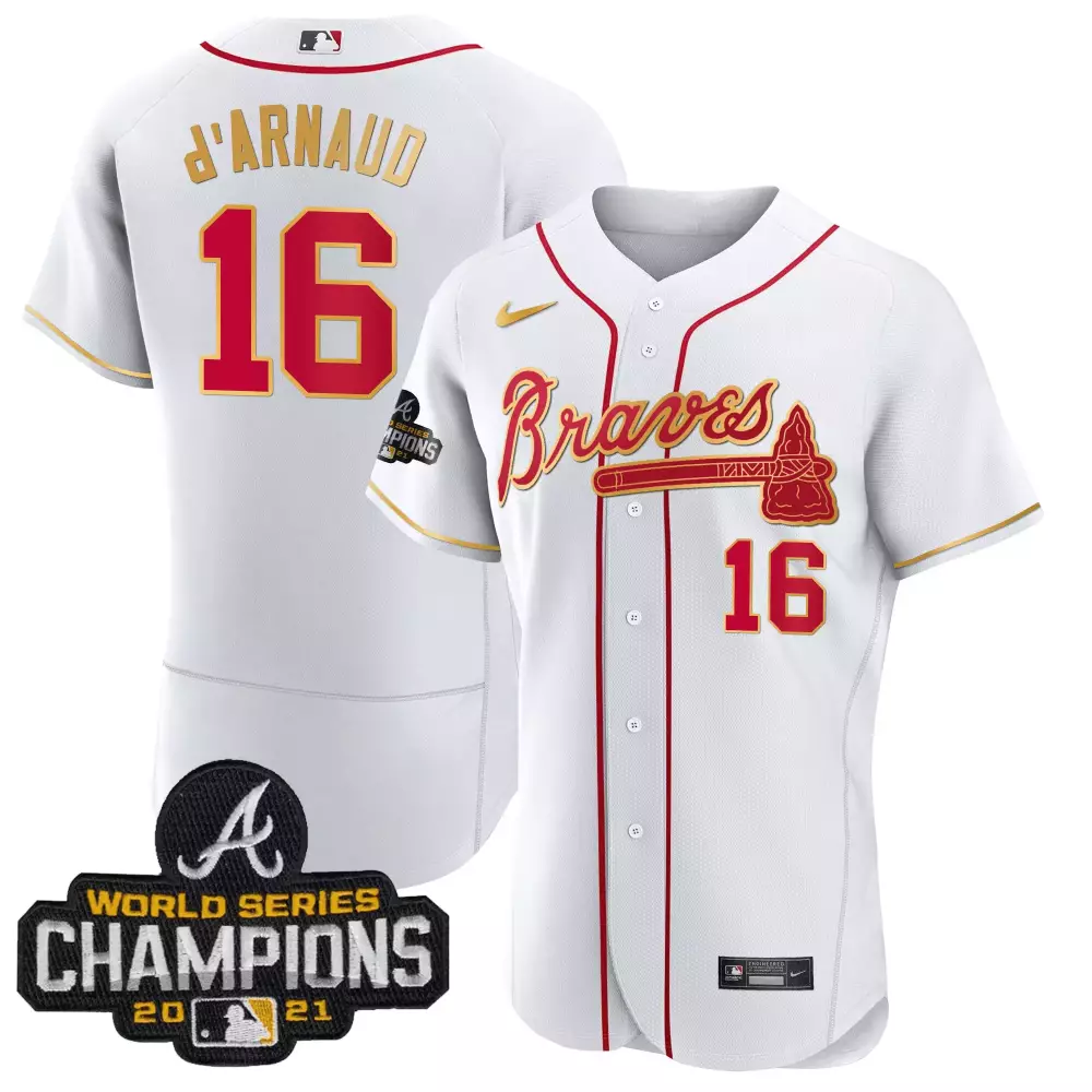 travis darnaud flex navy mens atlanta braves champions patch gold trim jersey all stitched