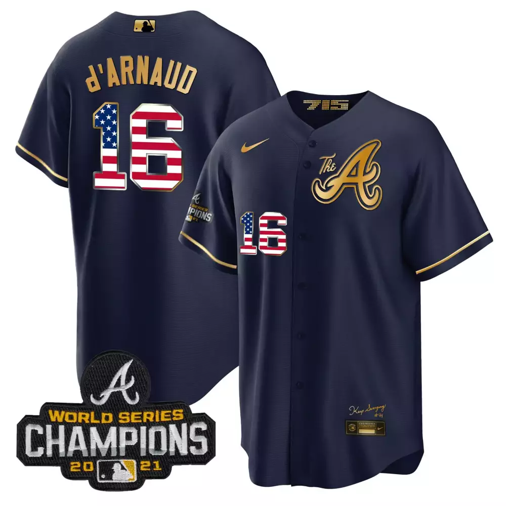travis darnaud navy gold mens atlanta braves champions city connect gold cool base jersey all stitched